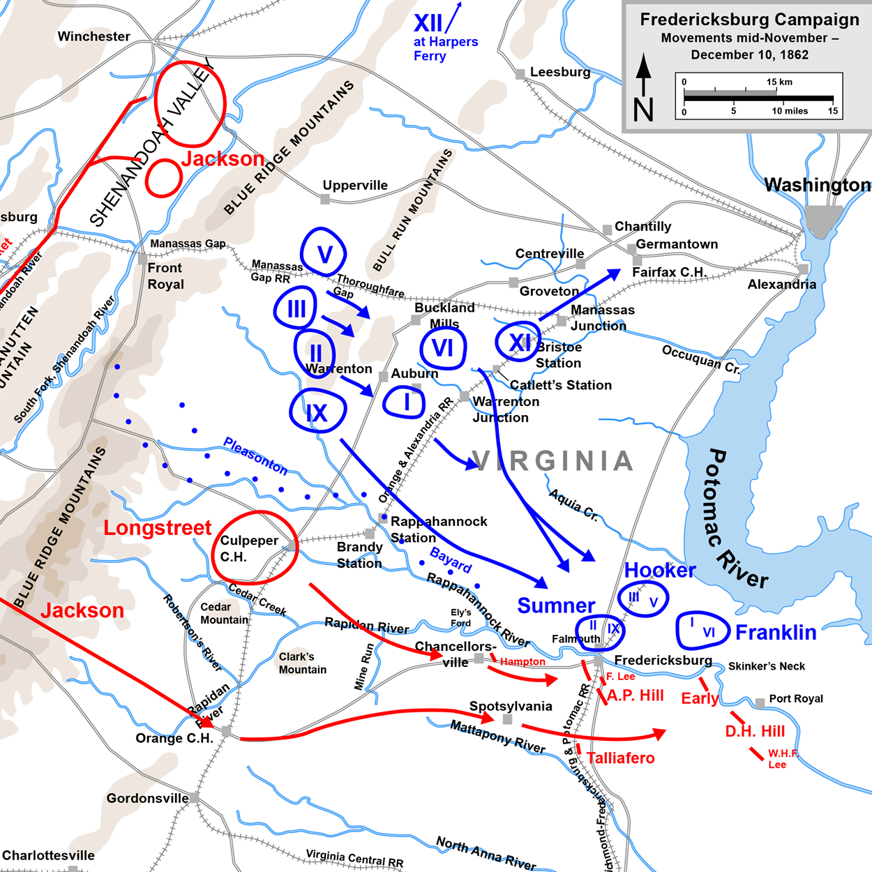 Map of the Initial Movements of the Fredericksburg Campaign of the American Civil War by Hal Jespersen